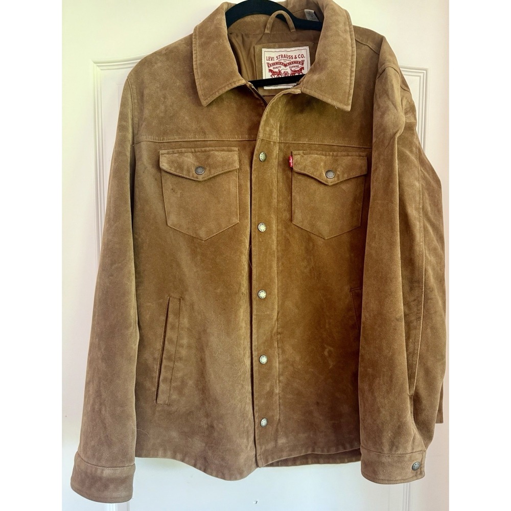 Levi's Brown Faux Suede Trucker Jacket Men Large Snap Front Western Coat